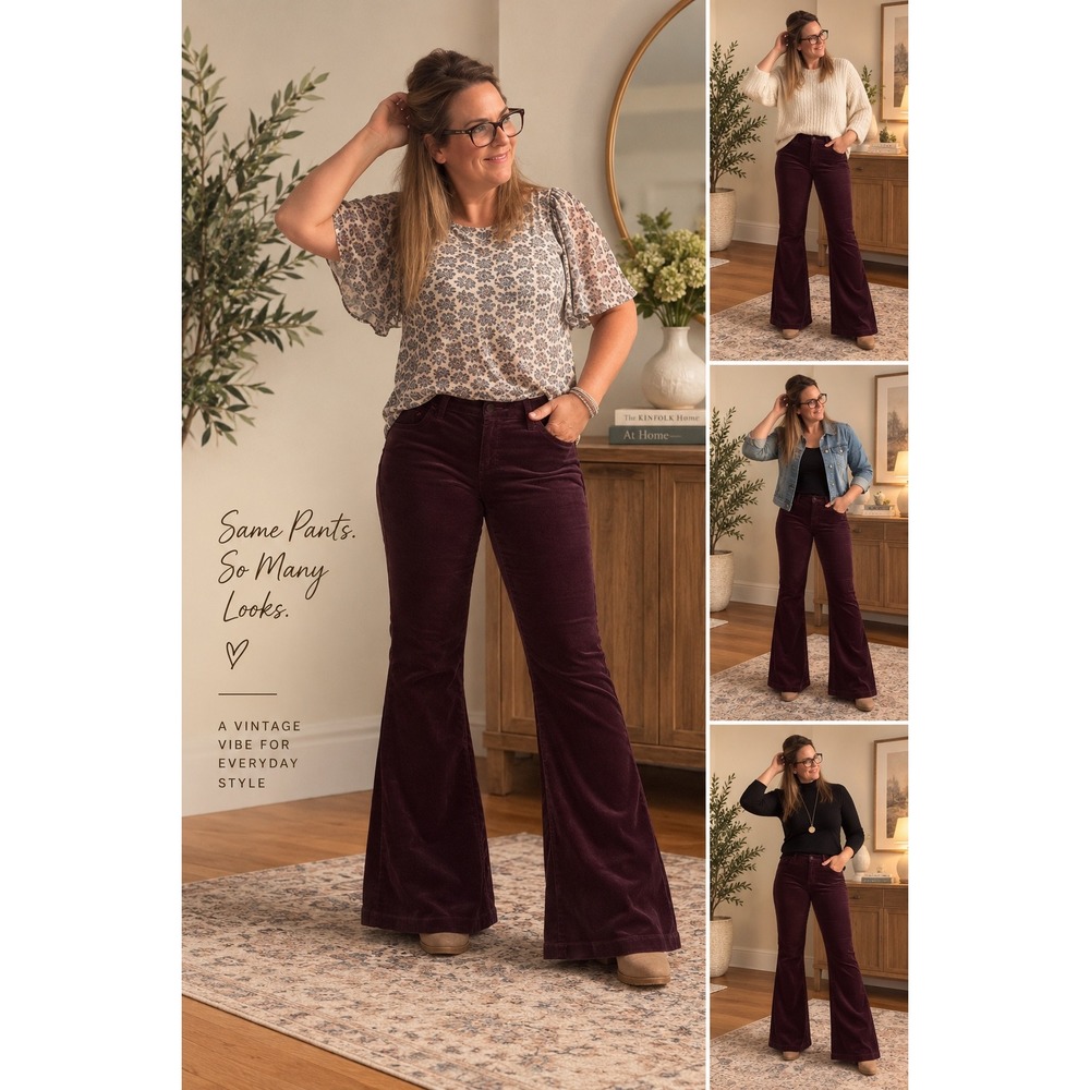 J Brand Bella Deep Mulberry Velvet Flare Pants Size 30 Bell Bottom